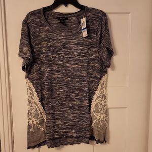 Style & Co. Blue and White Lace Accent Women's Top. XL